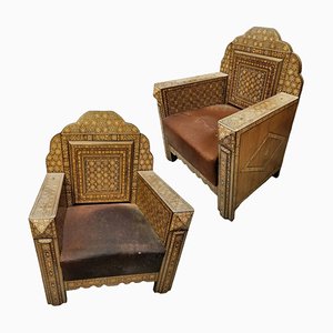 Early 20th Century Syrian Harwood and Marquetry Inlaid Armchair, Set of 2-TCS-1758750