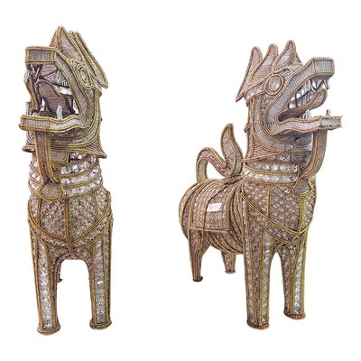 Early 20th Century Table Lamps in the shape of Guardian Lions, 1920s, Set of 2-BEW-1783556