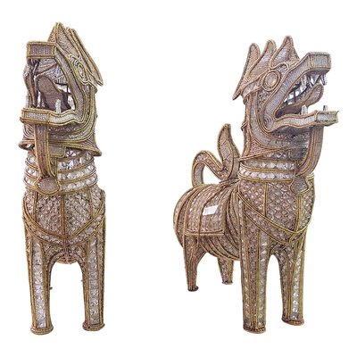 Early 20th Century Table Lamps in the shape of Guardian Lions, 1920s, Set of 2-BEW-1783556