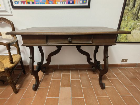 Early 20th Century Tuscan Fratino Style Table in Walnut with Lyre Legs-ZFY-1700985