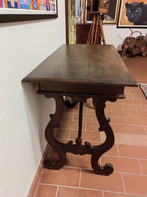 Early 20th Century Tuscan Fratino Style Table in Walnut with Lyre Legs-ZFY-1700985