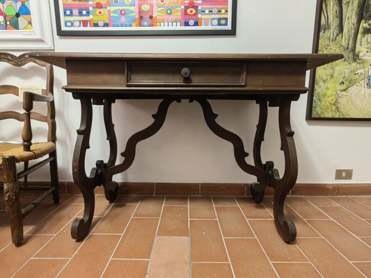 Early 20th Century Tuscan Fratino Style Table in Walnut with Lyre Legs-ZFY-1700985