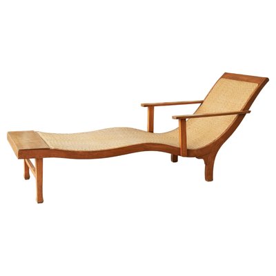 Early Dutch Colonial Sculptural Chaise Longue in Wood and Hand Woven Cane, 1920s-FEW-2024186