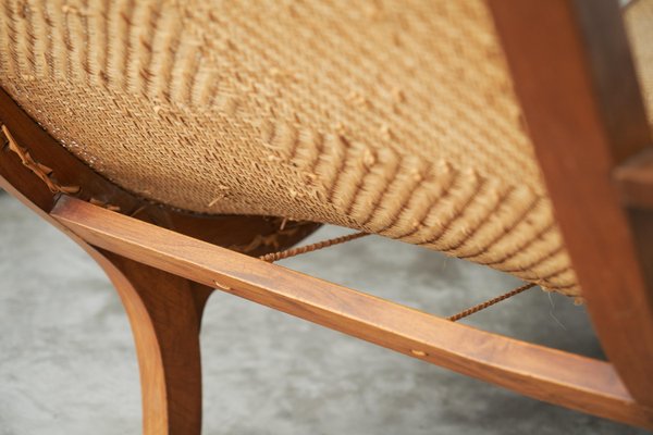 Early Dutch Colonial Sculptural Chaise Longue in Wood and Hand Woven Cane, 1920s-FEW-2024186