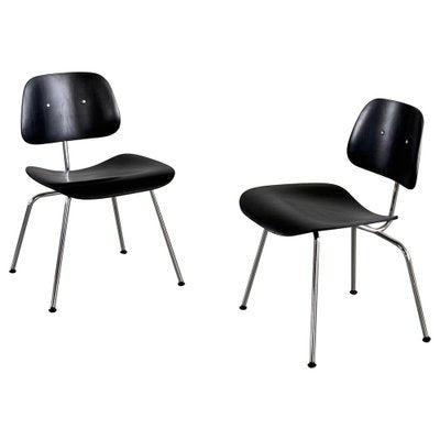 Early Eames DCM Dining Chairs in Black attributed to Herman Miller, 1950s, Set of 2-KHT-2039644