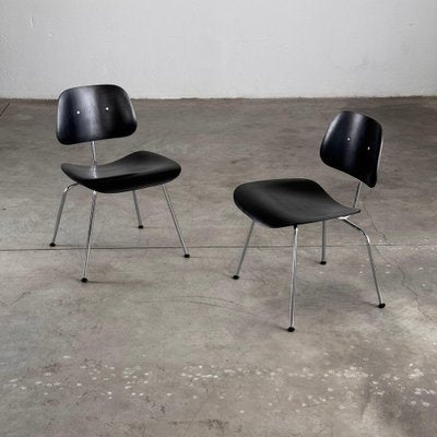 Early Eames DCM Dining Chairs in Black attributed to Herman Miller, 1950s, Set of 2-KHT-2039644