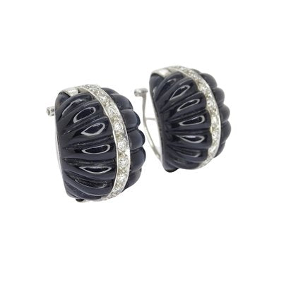 Earrings in Onyx, White Gold & Diamonds, 1980s, Set of 2-NUC-1719861