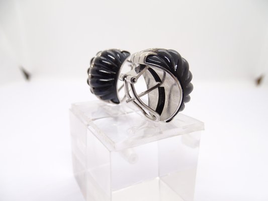 Earrings in Onyx, White Gold & Diamonds, 1980s, Set of 2-NUC-1719861