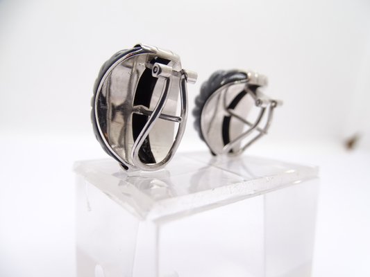 Earrings in Onyx, White Gold & Diamonds, 1980s, Set of 2-NUC-1719861