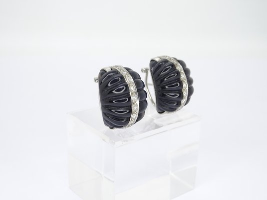 Earrings in Onyx, White Gold & Diamonds, 1980s, Set of 2-NUC-1719861