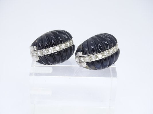 Earrings in Onyx, White Gold & Diamonds, 1980s, Set of 2-NUC-1719861