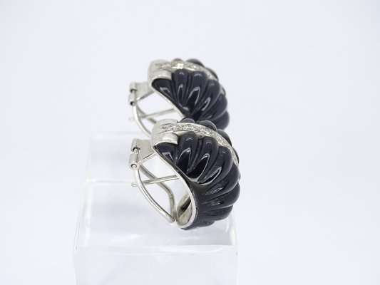 Earrings in Onyx, White Gold & Diamonds, 1980s, Set of 2-NUC-1719861