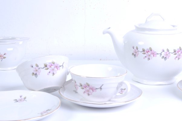 Earthenware Ceramic Flower Coffee Tea Service from Laveno, 1950s, Set of 9-XSG-1345409