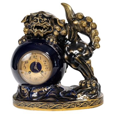 Earthenware Clock with Chien De Fô from Lunéville, 1900s-WFS-2039439