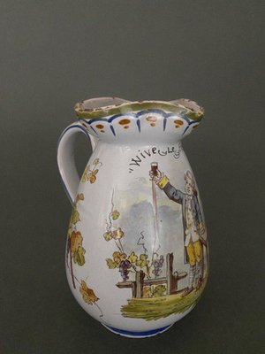 Earthenware Pitcher from Nevers Montagnon Vive Le Bon Vin, 1890s-QKG-1745371