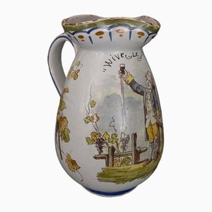 Earthenware Pitcher from Nevers Montagnon Vive Le Bon Vin, 1890s-QKG-1745371