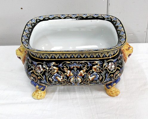 Earthenware Planter with Polychrome Decorations from Gien, Late 19th or Early 20th Century-RVK-944855