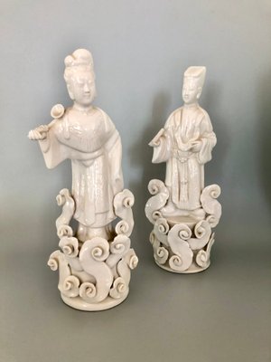 Eastern White Ceramic Couple Figurines, Set of 2-OLY-1145041