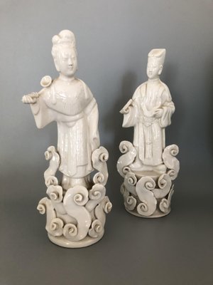 Eastern White Ceramic Couple Figurines, Set of 2-OLY-1145041