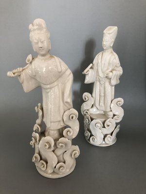 Eastern White Ceramic Couple Figurines, Set of 2-OLY-1145041