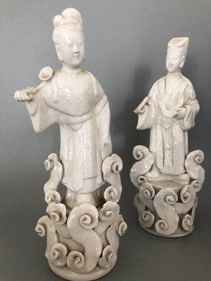 Eastern White Ceramic Couple Figurines, Set of 2-OLY-1145041