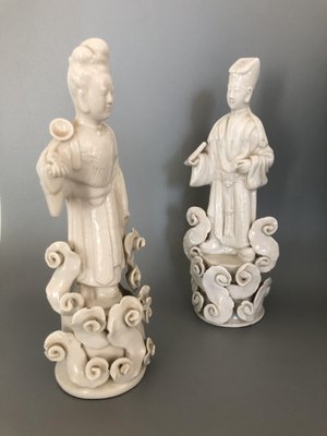 Eastern White Ceramic Couple Figurines, Set of 2-OLY-1145041