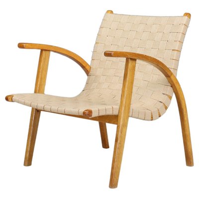 Easy Chair in Oak Bentwood and Canvas by Jan Vanek, Prague, 1930s-TRW-1797126