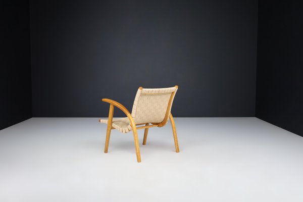 Easy Chair in Oak Bentwood and Canvas by Jan Vanek, Prague, 1930s-TRW-1797126