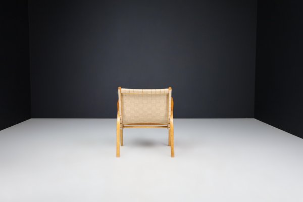 Easy Chair in Oak Bentwood and Canvas by Jan Vanek, Prague, 1930s-TRW-1797126