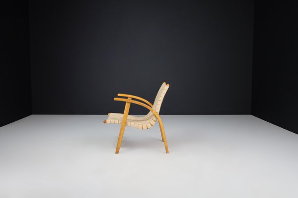 Easy Chair in Oak Bentwood and Canvas by Jan Vanek, Prague, 1930s-TRW-1797126