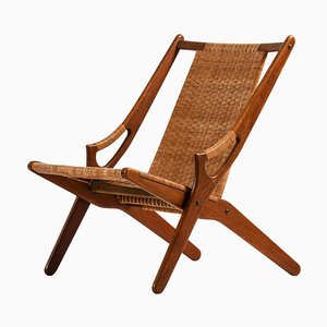 Easy Chair in Teak and Woven Cane attributed to Arne Hovmand-Olsen, 1950s-SC-2024074