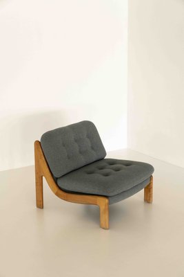 Easy Chair in Wood & Blue Fabric, 1970s-UQV-1373695