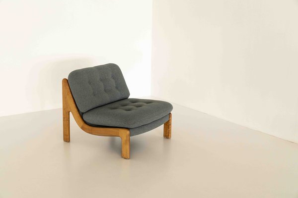 Easy Chair in Wood & Blue Fabric, 1970s-UQV-1373695