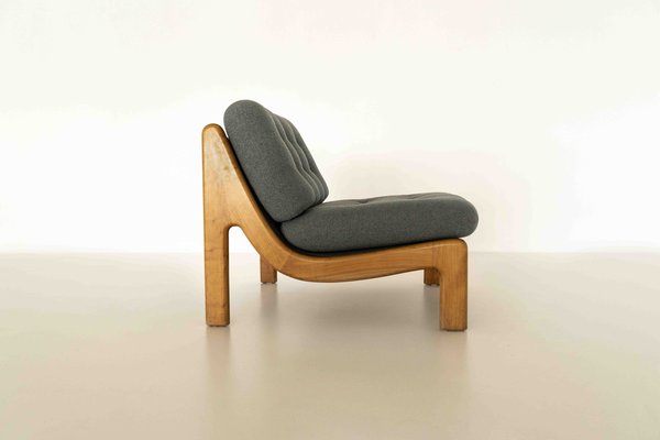 Easy Chair in Wood & Blue Fabric, 1970s-UQV-1373695