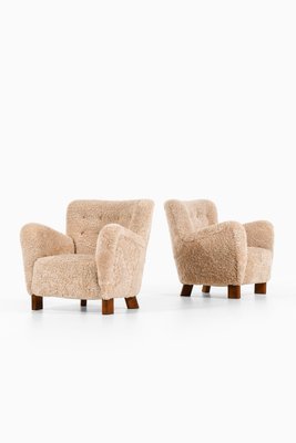 Easy Chairs in Beech & Reupholstered in Sheepskin attributed to Fritz Hansen, 1938, Set of 2-SC-2022135