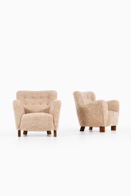 Easy Chairs in Beech & Reupholstered in Sheepskin attributed to Fritz Hansen, 1938, Set of 2-SC-2022135