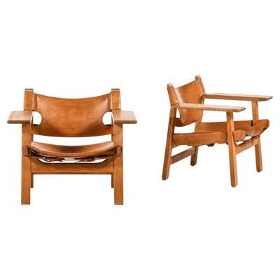 Easy Chairs in Oak and Cognac Brown Leather attributed to Børge Mogensen, 1950s, Set of 2-SC-2022153