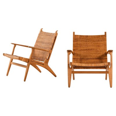 Easy Chairs in Oak, Woven Cane attributed to Hans Wegner, 1949, Set of 2-SC-2022128