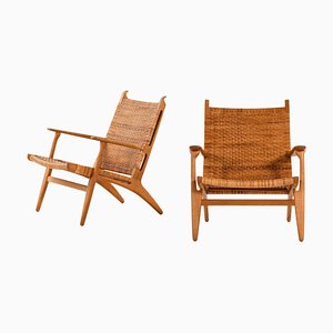 Easy Chairs in Oak, Woven Cane attributed to Hans Wegner, 1949, Set of 2-SC-2022128