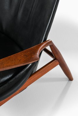 Easy Chairs in Teak and Original Black Leather attributed to Ib Kofod-Larsen, 1950s, Set of 2-SC-2032655