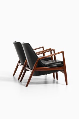 Easy Chairs in Teak and Original Black Leather attributed to Ib Kofod-Larsen, 1950s, Set of 2-SC-2032655