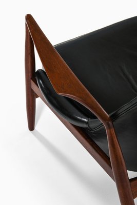 Easy Chairs in Teak and Original Black Leather attributed to Ib Kofod-Larsen, 1950s, Set of 2-SC-2032655