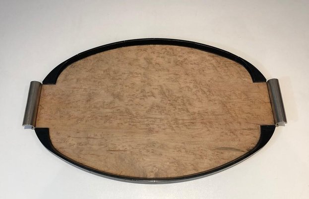 Ebonised Wood & Chrome Tray, France, 1930s-BA-803680