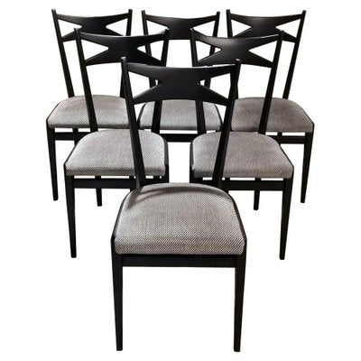 Ebonized Wood and Velvet Chairs in the style of Ico Parisi Style, Set of 6-QRS-1284091