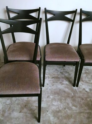 Ebonized Wood and Velvet Chairs in the style of Ico Parisi Style, Set of 6-QRS-1284091