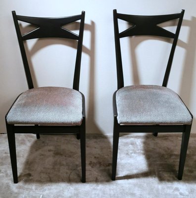 Ebonized Wood and Velvet Chairs in the style of Ico Parisi Style, Set of 6-QRS-1284091