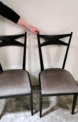 Ebonized Wood and Velvet Chairs in the style of Ico Parisi Style, Set of 6-QRS-1284091