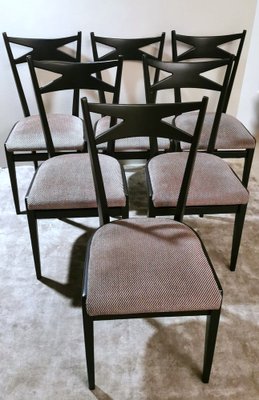 Ebonized Wood and Velvet Chairs in the style of Ico Parisi Style, Set of 6-QRS-1284091