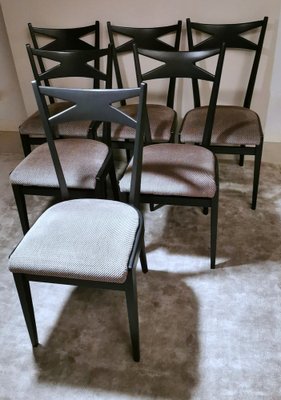 Ebonized Wood and Velvet Chairs in the style of Ico Parisi Style, Set of 6-QRS-1284091