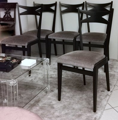 Ebonized Wood and Velvet Chairs in the style of Ico Parisi Style, Set of 6-QRS-1284091